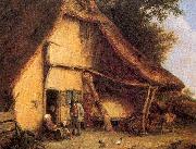 Ostade, Adriaen van A Peasant Family Outside a Cottage oil on canvas